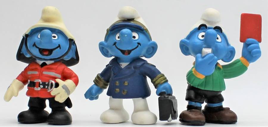 20465, 20470 & 20472 - Fire Chief, Aircraft Captain & Referee Smurfs - Hand-Painted Originals