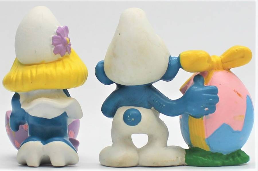 20489 & 20490 - Smurfette with Chick & Smurf with Easter Egg - Hand-Painted Originals