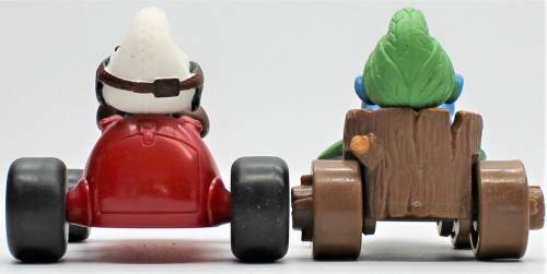 40255 and 40264 - SuperSmurfs - Red Racing Car and Wild in Leaf Car - Hand-Painted Originals