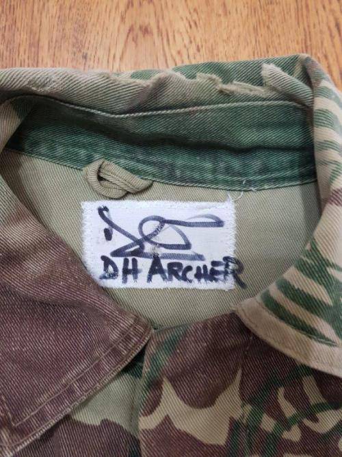 Rhodesian Camo jacket of Des Archer 1 commando RLI. Signed, record holder 73 Operational jumps.