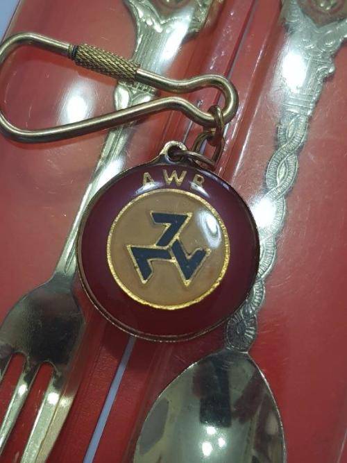 AWB Afrikaner Weerstand Beweging key ring, teaspoon and fork.