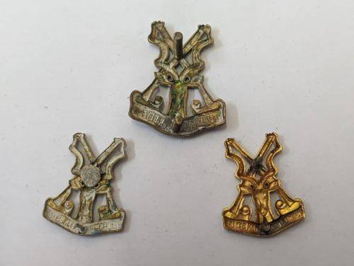 South African Regiment Christiaan Beyers cap and collar badges. Cap one post cut and one collar.