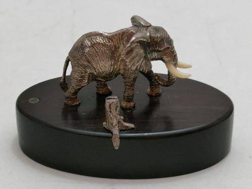 Patrick Mavros Sterling Silver Elephant Bull Place Card Holder with bone tusks.