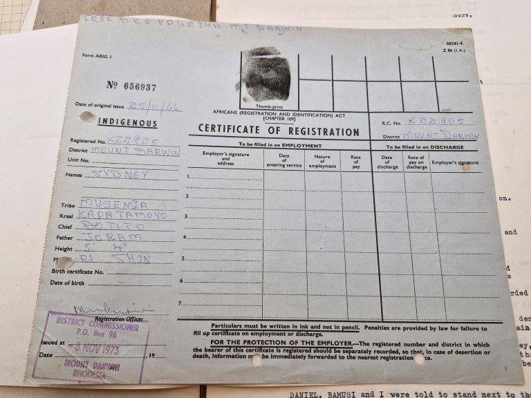 Original Rhodesian BSAP Docket for robbery and abduction at Lismore Farm store in Mount Darwin