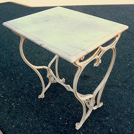 ANTIQUE METAL STAND WITH MARBLE TOP. collection only