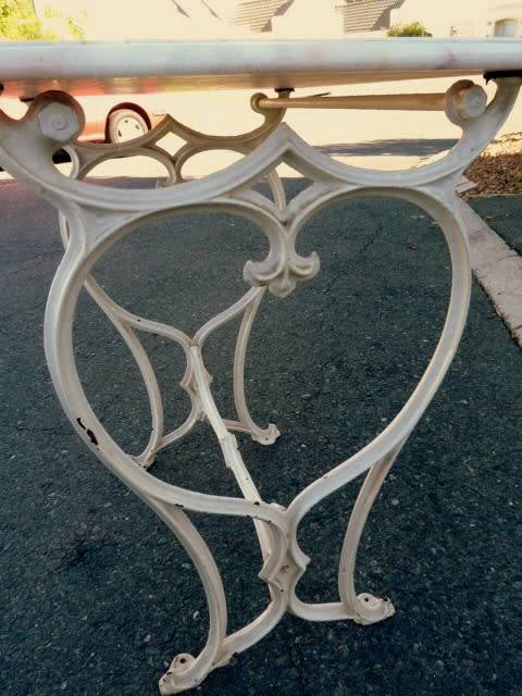 ANTIQUE METAL STAND WITH MARBLE TOP. collection only