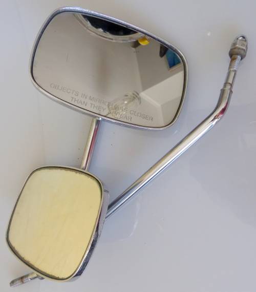 2 VINTAGE MOTORBIKE MIRRORS, ONE IS A HARLEY DAVIDSON.