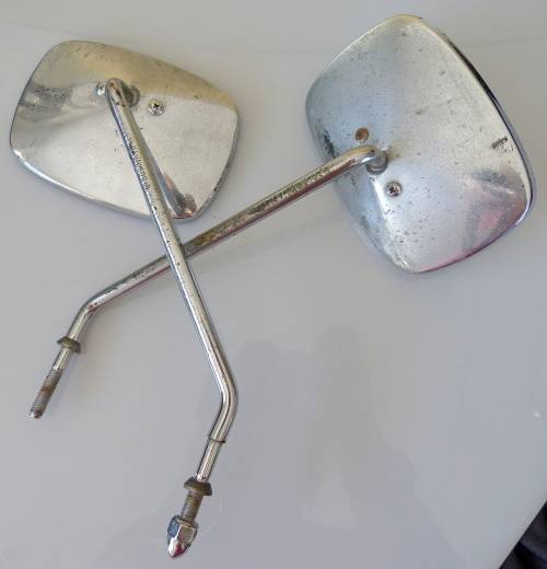 2 VINTAGE MOTORBIKE MIRRORS, ONE IS A HARLEY DAVIDSON.