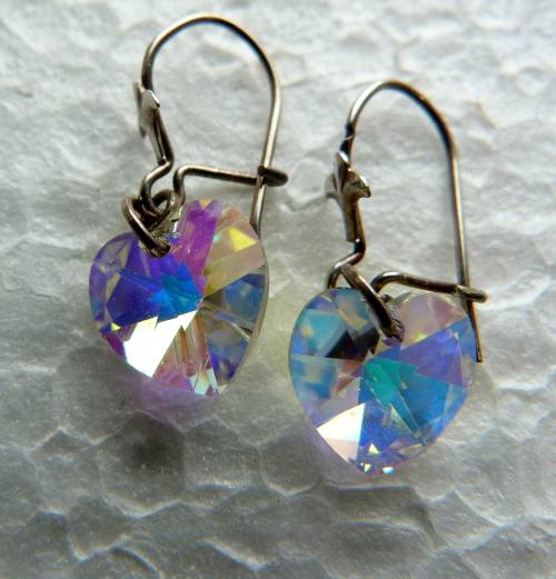 VINTAGE SWAROVSKI RAINBOW CRYSTAL EARRINGS ON STERLING SILVER. UNUSED