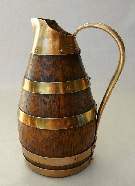 OAK/BRASS WINE PITCHER GERAUD LAFITTE MEILLEUR OUVRIER DE FRANCE 1933