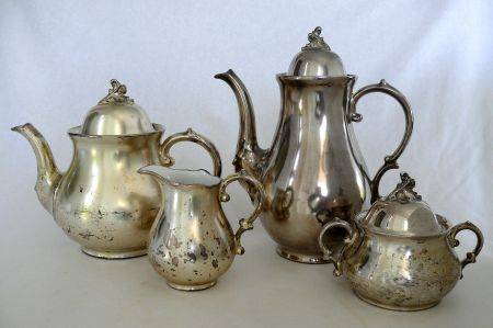 KPM PORCELAIN TEA-COFFEE SET,SILVER PLATED