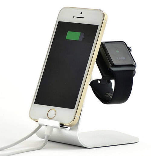 Dual Charging Dock for Apple Watch and iPhone by Zonabel - Silver Metal