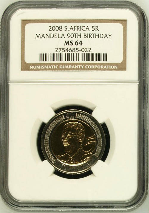 mandela 2008 R5 birthday ngc graded coin at ms 64 grade