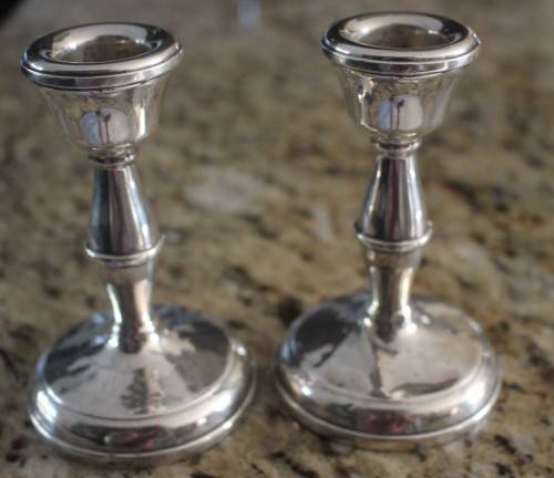 Pair of Sterling Silver Candle Holders Birmingham dated 1954