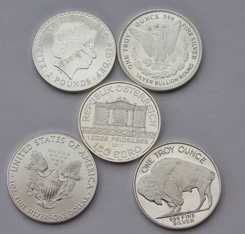 x5 Various 1oz Fine Silver Rounds **Bid per Coin to take All**