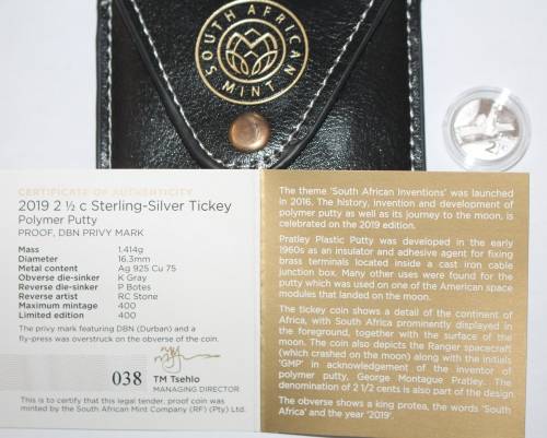 2019 Flypress Tickey - Polymer Putty - Dbn Mintmark in SA Mint Pouch with COA