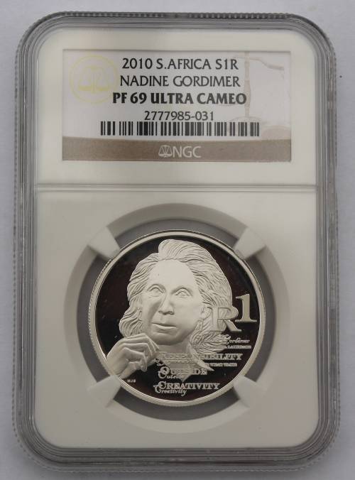 2010 South Africa Silver R1 - Nadine Gordimer NGC Graded PF 69 UC