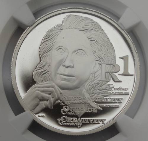 2010 South Africa Silver R1 - Nadine Gordimer NGC Graded PF 69 UC