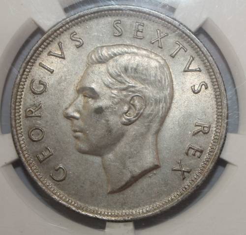 1952 SA Crown / 5 Shillings SANGS Graded AU 58 - Cracked Die