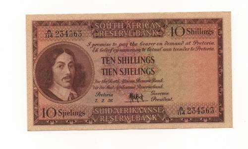 MH de Kock Ten Shillings Note in EF Condition dated 7.2.56