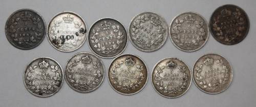 x11 British Canadian 5c Sterling Silver Coins (Bid per coin to take all)