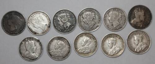 x11 British Canadian 5c Sterling Silver Coins (Bid per coin to take all)