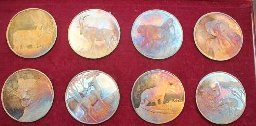 50th Anniversary Gold Plated Sterling Silver Medallion Wildlife Set with Beautiful Toning