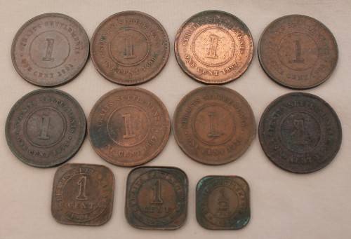 Straits Settlement Coins One cents and 1/2 cent (one bid for all)