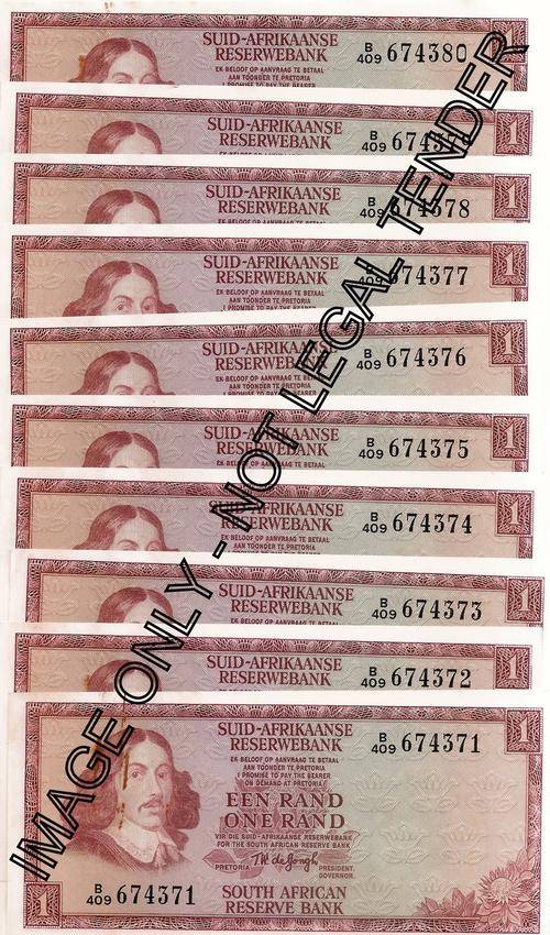 x10 TW de Jongh 1975 R1 Uncirculated in Sequence **Bid per Note to take all**