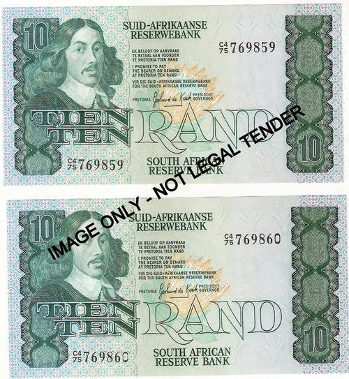 X2 G de Kock 1982 Second Issue Uncirculated in Sequence **Bid per Note to take both**