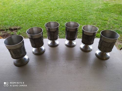 Set of 6 Grenningloh 95% pewter goblets