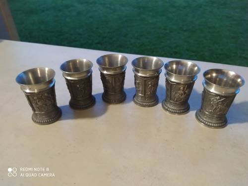 Set of 6 Wmr Sinn Pewter shot glasses