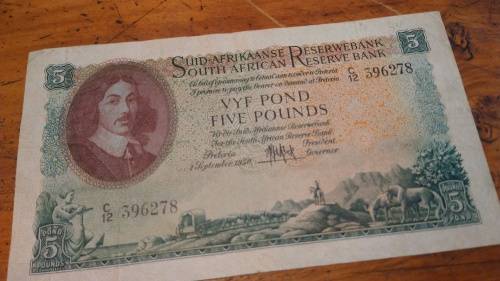 South African bank note: Five Pounds 1950