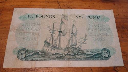 South African bank note: Five Pounds 1950