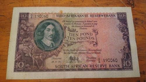 Ten Pounds 1958 South African bank note
