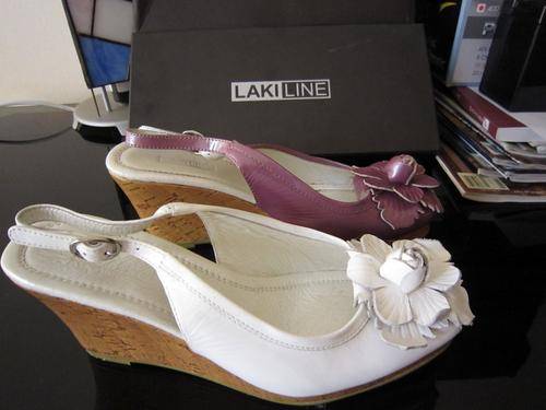 **GENUINE LEATHER** LAKILINE LADIES PEEPTOE WEDGE FLORAL 3 COLOURS!!