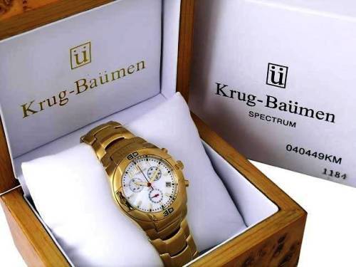 KRUG-BAUMEN SPECTRUM GENTS WHITE DIAL GOLD WATCH