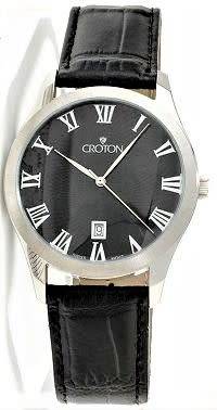 CROTON GENTS  SWISS MOVEMENT DATE BLACK LEATHER WATCH