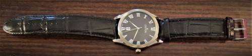 CROTON GENTS  SWISS MOVEMENT DATE BLACK LEATHER WATCH