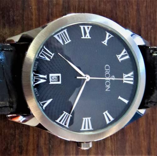 CROTON GENTS  SWISS MOVEMENT DATE BLACK LEATHER WATCH