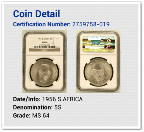 ** TOP GRADE ** 1956 5 SHILLING NGC MS64 !! STARTING @ R1
