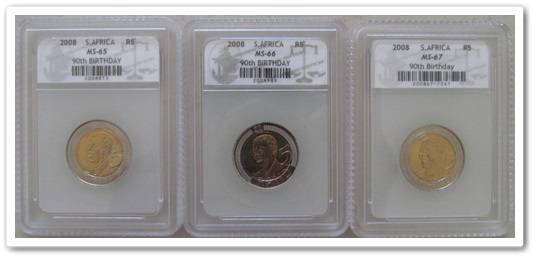 ** 2008 MANDELA R5 ** 90TH BIRTHDAY MS65/MS66/MS67 !! X3 ONE LOT !! STARTING @ R1