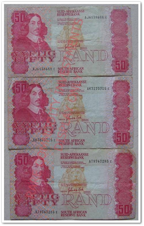 **FIFTY RAND BANK NOTE (X3) ** G DE KOCK !! ONE LOT!! STARTING @R1