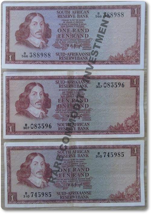 ** GREAT ** ONE RAND BANK NOTE - TW DE JONGH !! (X3)-ONE LOT !! STARTING @ R1