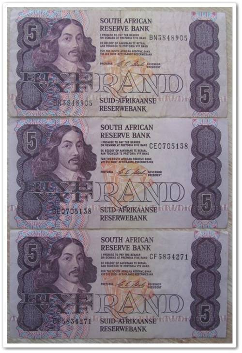 ** R5 BANK NOTES  X3 **  CL STALS !! STARTING @ R1