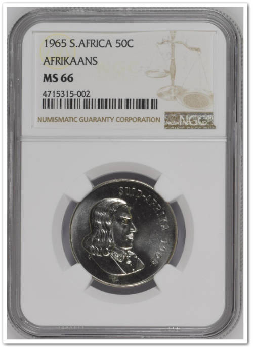 ** 1965 ** 50 CENT (AFRIKAANS) - NGC  MS66 !! THIRD FINEST !! R1 START