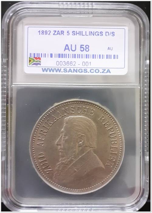 ZAR 1892 5s CROWN DOUBLE SHAFT SANGS AU 58, WOW  !!!