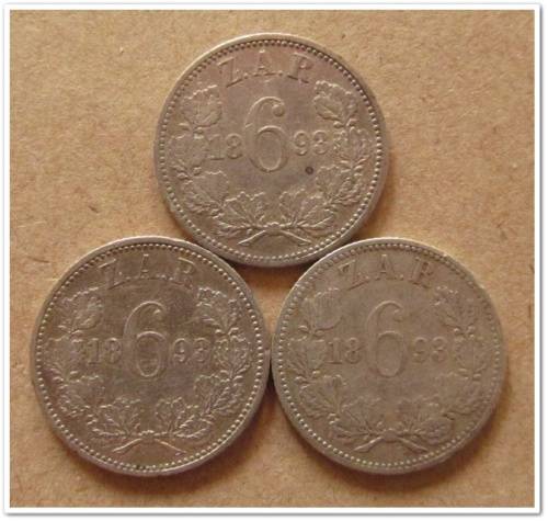 ** 1893 ** 6 PENCE !! (3X) BID PER COIN !! STARTING @ R1