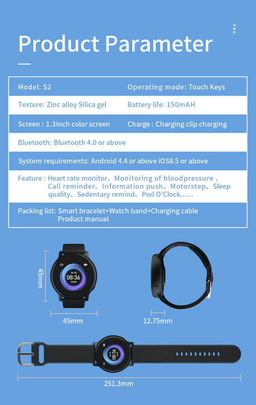 S2 Fitness  Smart Bracelet Heart Rate Monitor - Black