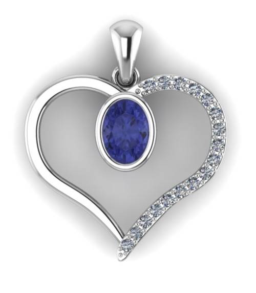 *CD DESIGNER JEWELRY*1.01ct Tanzanite & Clear CZ Heart Pendant in 925 Sterling Silver